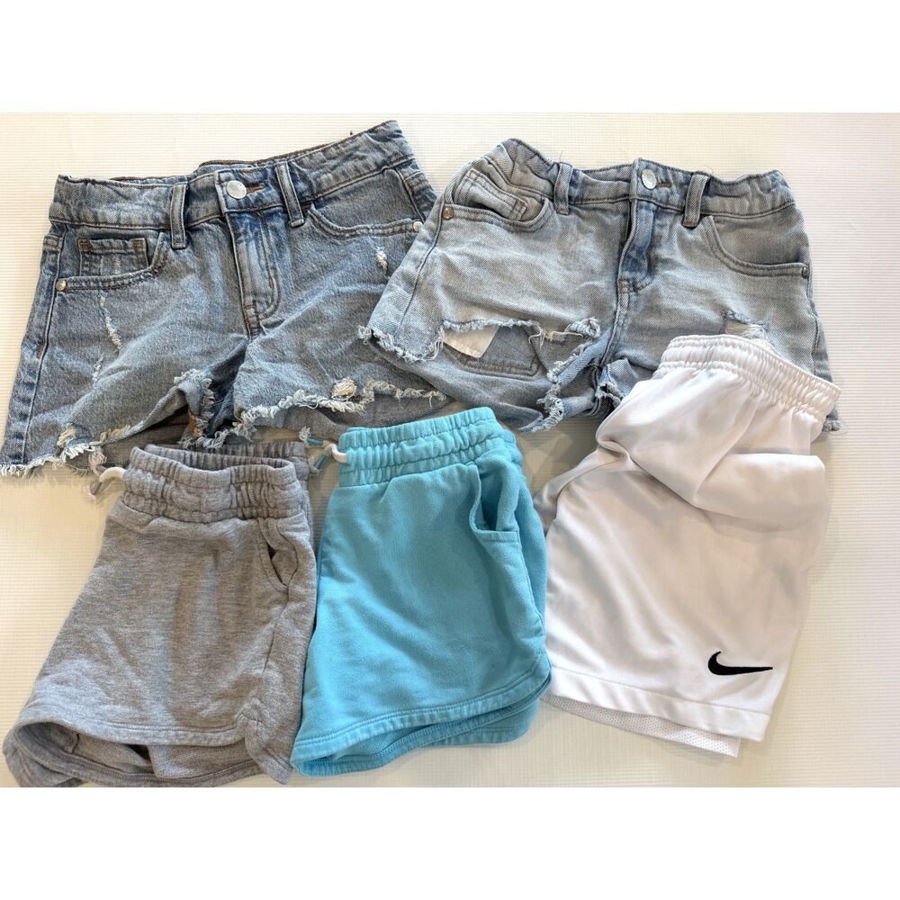 Girls Size 8 Shorts Lot 5 Pc Nike Cat & Jack Art Class Denim Athletic Sweat